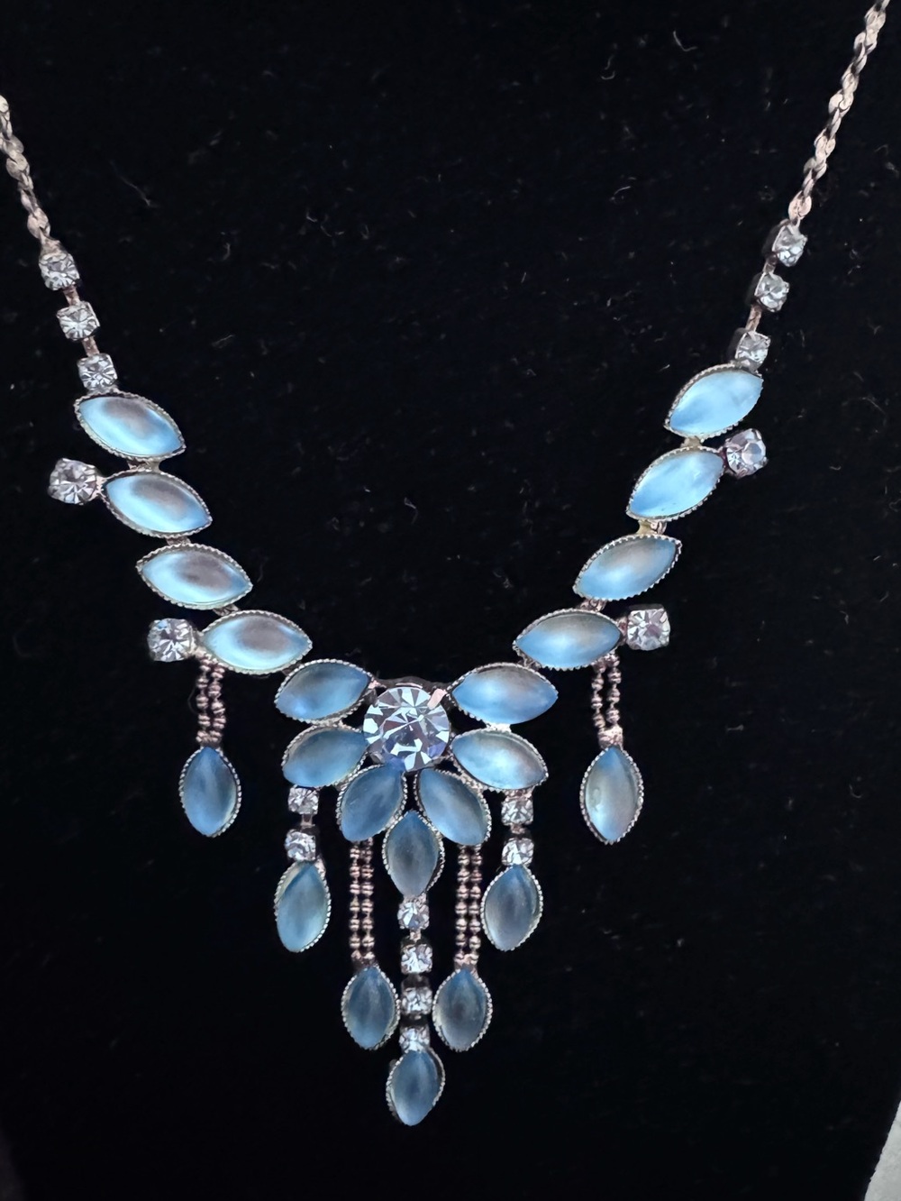 Christina Collection Blue Opalescent Floral Teardrop Necklace -